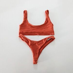 Women's Zaful Bikini Set Burnt Orange Scoop Neck High Waisted Cheeky Large GUC